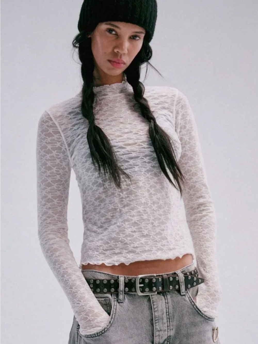 Free People Intimately sheer long sleeve mock neck top